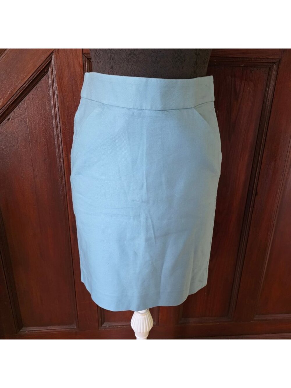 J.Crew Womens Light Blue Pencil Skirt Size 2 Knee Length Back Vent Office Casual
